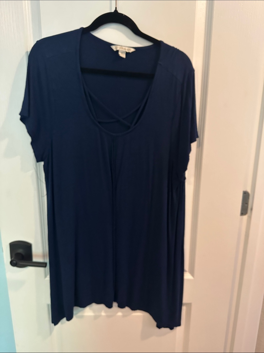 J. Khaki Navy Short Sleeve Crisscross Scoop Neck Tunic